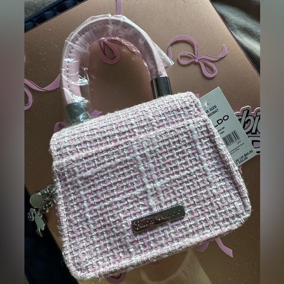 Aldo x BARBIE Pink Tweed Mini Bag with Heart Detail BRAND NEW - Picture 7 of 7
